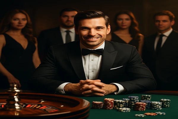 নিয়ন আলোয় সজ্জিত আধুনিক ক্যাসিনো পরিবেশে আকর্ষণীয় উপস্থাপনা