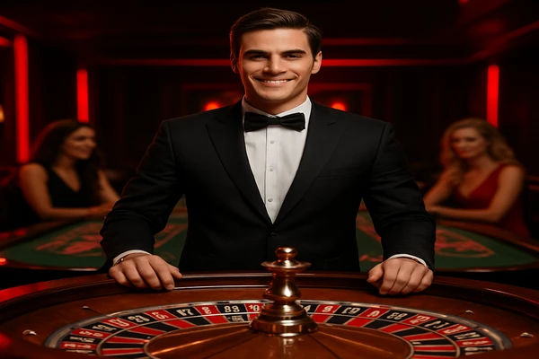 একজন পুরুষ অনলাইন খেলা জয়লাভের আনন্দ উদযাপন করছেন; চারদিকে খেলার প্রতীকসমূহ ভেসে উঠছে