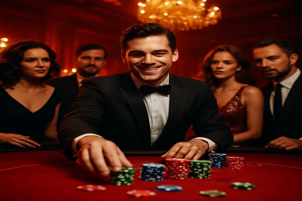 আলো ঝলমলে গেমিং পরিবেশে একজন আত্মবিশ্বাসী ডিলার ব্যবহারকারীদের gt99 অ্যাকাউন্টে নিরাপদে প্রবেশের আহ্বান জানাচ্ছেন。